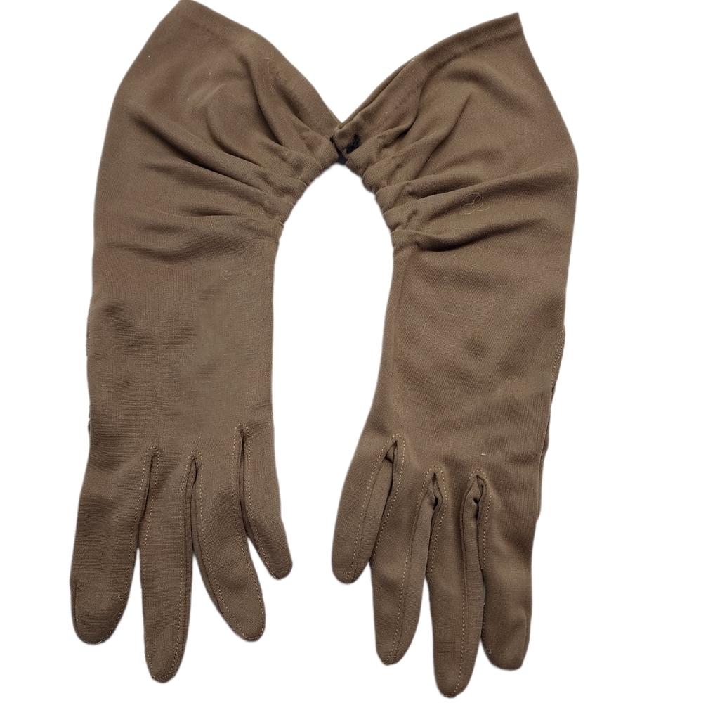 NOS Crescendoe brown Caresse Nylon 12" Gloves SZ 7